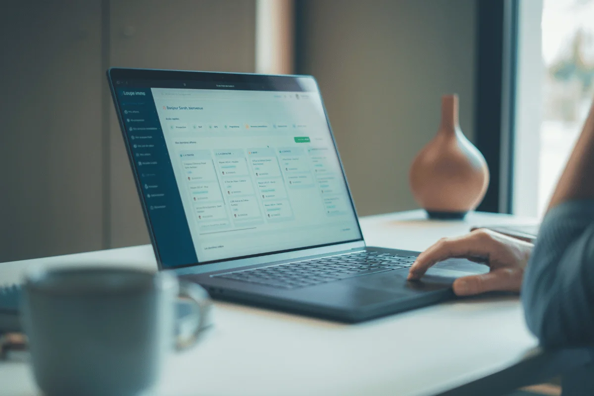 A person uses a laptop displaying project management software.